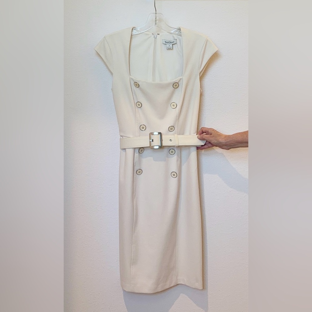 White House Black Market Cream Double-Breasted Dress with Belt